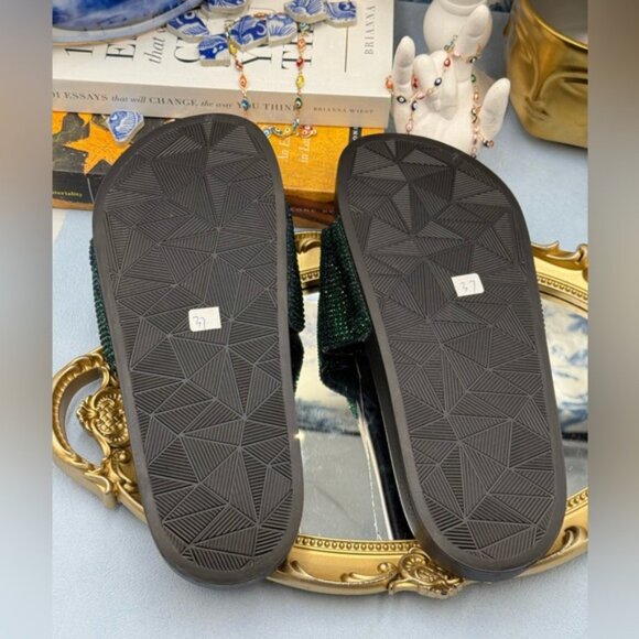 🆕 KURT GEIGER LONDON 🧿 NWOB Brixton Poolslide, Blue Green Crystals - Sz 37 US7 - Picture 14 of 15